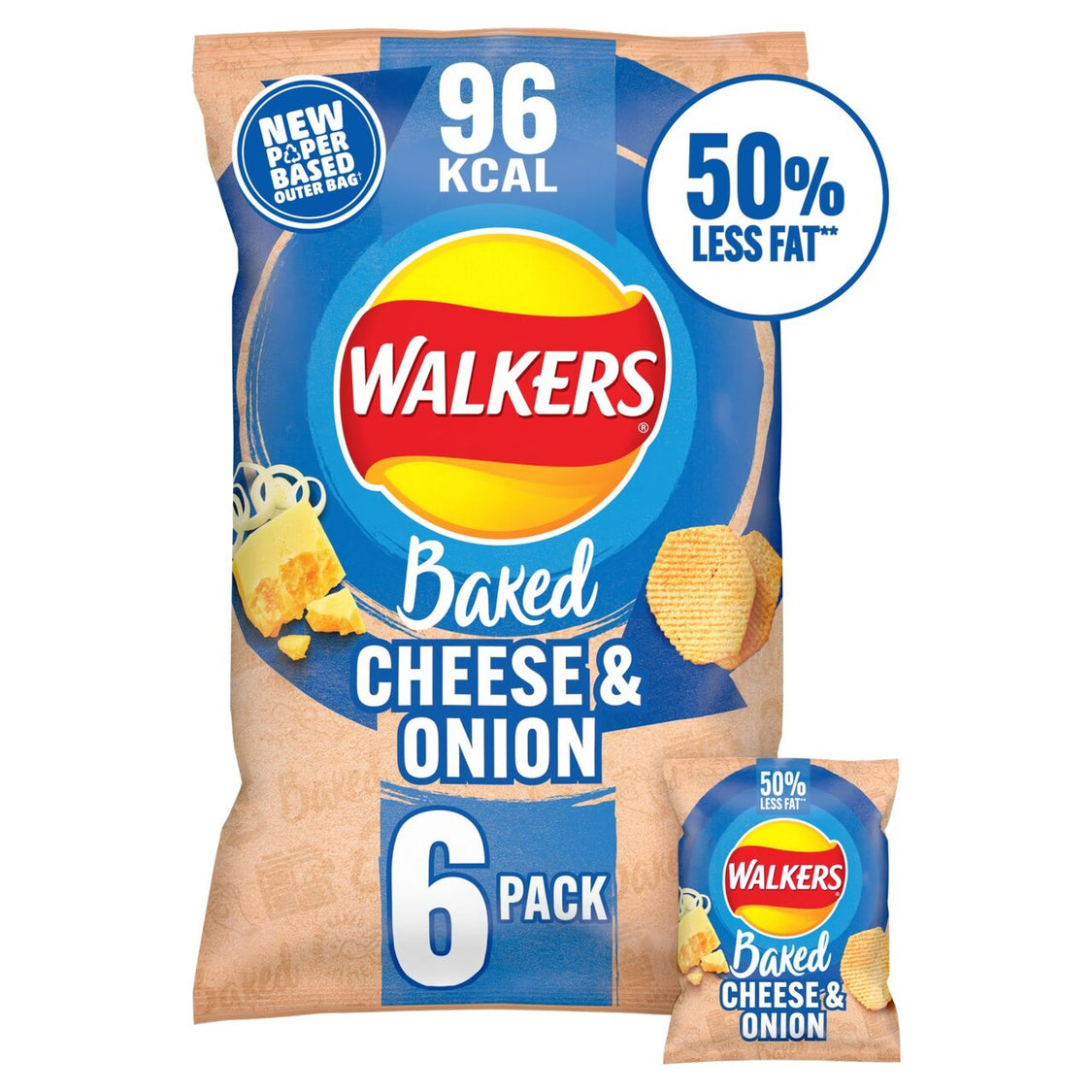 WALKERS BAKED CHEESE & ONION CRISPS (25g) x 6